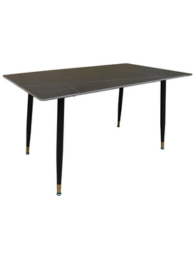 Τραπέζι Pembe Pakoworld Sintered Stone Μαύρη όψη Μαρμάρου με Μαύρα Μεταλλικά Πόδια 140x80x75εκ