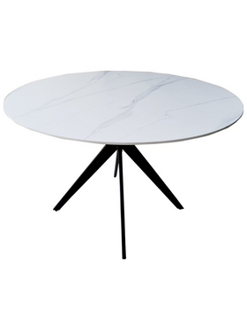 Τραπέζι Orbital Pakoworld Sintered Stone Λευκή όψη Μαρμάρου με Μαύρα Μεταλλικά Πόδια Φ120x76εκ