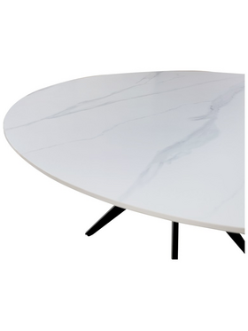 Τραπέζι Orbital Pakoworld Sintered Stone Λευκή όψη Μαρμάρου με Μαύρα Μεταλλικά Πόδια Φ120x76εκ