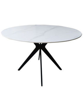 Τραπέζι Orbital Pakoworld Sintered Stone Λευκή όψη Μαρμάρου με Μαύρα Μεταλλικά Πόδια Φ120x76εκ