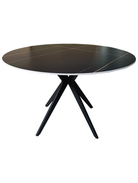 Τραπέζι Orbital Pakoworld Sintered Stone Μαύρη όψη Μαρμάρου με Μαύρα Μεταλλικά Πόδια Φ120x76εκ