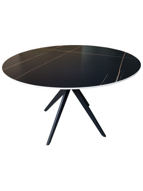 Τραπέζι Orbital Pakoworld Sintered Stone Μαύρη όψη Μαρμάρου με Μαύρα Μεταλλικά Πόδια Φ120x76εκ