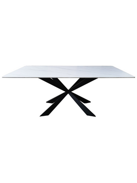 Τραπέζι Mattias Pakoworld Sintered Stone Λευκη όψη Μαρμάρου με Μαύρα Μεταλλικά Πόδια 180x90x75εκ