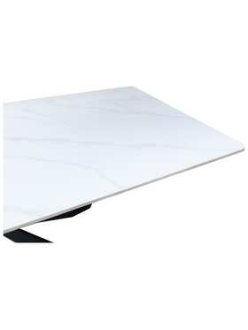 Τραπέζι Mattias Pakoworld Sintered Stone Λευκη όψη Μαρμάρου με Μαύρα Μεταλλικά Πόδια 180x90x75εκ