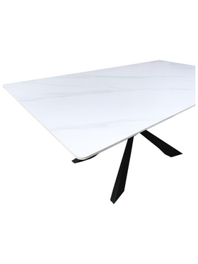 Τραπέζι Mattias Pakoworld Sintered Stone Λευκη όψη Μαρμάρου με Μαύρα Μεταλλικά Πόδια 180x90x75εκ