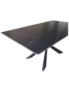 Τραπέζι Mattias Pakoworld Sintered Stone Μαύρη όψη Μαρμάρου με Μαύρα Μεταλλικά Πόδια 180x90x75εκ
