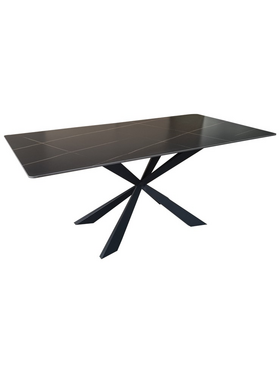 Τραπέζι Mattias Pakoworld Sintered Stone Μαύρη όψη Μαρμάρου με Μαύρα Μεταλλικά Πόδια 180x90x75εκ