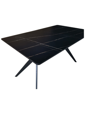 Τραπέζι Ezali Pakoworld mdf Μαύρη όψη Μαρμάρου με Μαύρα Μεταλλικά Πόδια 140x80x75εκ