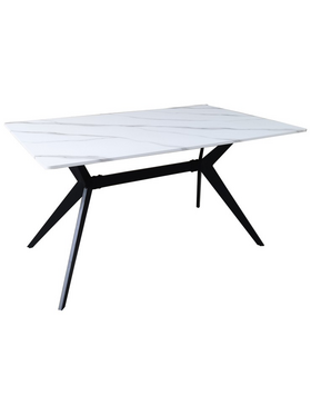 Τραπέζι Ezali Pakoworld mdf Λευκή όψη Μαρμάρου με Μαύρα Μεταλλικά Πόδια 140x80x75εκ