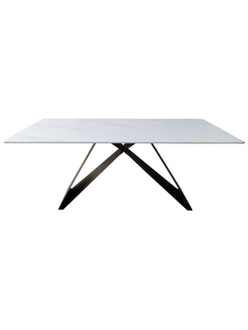 Τραπέζι Mapele Pakoworld Sintered Stone Λευκή όψη Μαρμάρου με Μαύρα Μεταλλικά Πόδια 180x90x75εκ