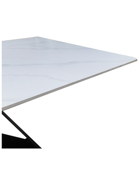 Τραπέζι Mapele Pakoworld Sintered Stone Λευκή όψη Μαρμάρου με Μαύρα Μεταλλικά Πόδια 180x90x75εκ