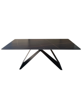 Τραπέζι Mapele Pakoworld Μαύρη όψη Μαρμάρου με Μαύρα Μεταλλικά Πόδια 180x90x75εκ