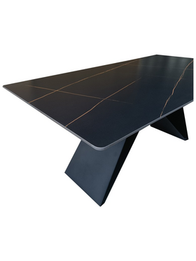 Τραπέζι Mapele Pakoworld Μαύρη όψη Μαρμάρου με Μαύρα Μεταλλικά Πόδια 180x90x75εκ