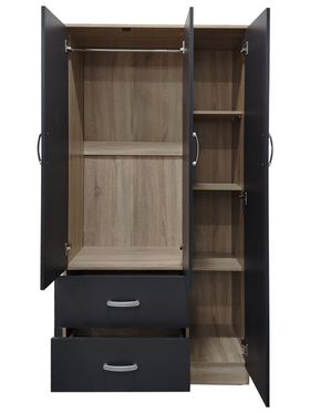 Ντουλάπα Τρίφυλλη με 2 Συρτάρια Lego Pakoworld σε Sonoma-Ανθρακί Απόχρωση 90x42x180εκ