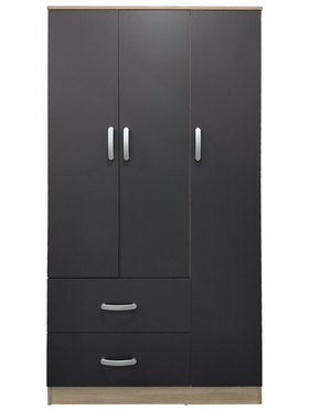 Ντουλάπα Τρίφυλλη με 2 Συρτάρια Lego Pakoworld σε Sonoma-Ανθρακί Απόχρωση 90x42x180εκ