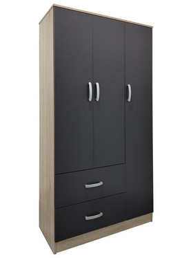 Ντουλάπα Τρίφυλλη με 2 Συρτάρια Lego Pakoworld σε Sonoma-Ανθρακί Απόχρωση 90x42x180εκ