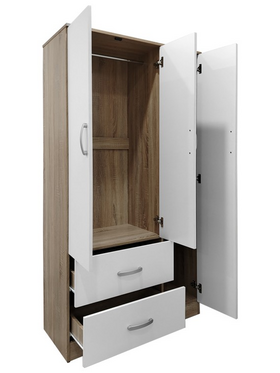 Ντουλάπα Τρίφυλλη με 2 Συρτάρια Lego Pakoworld σε Sonoma-Λευκή Απόχρωση 90x42x180εκ