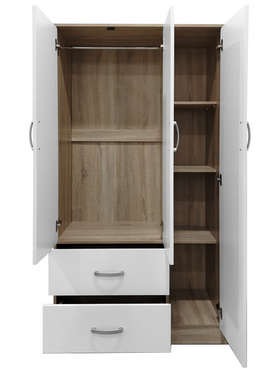 Ντουλάπα Τρίφυλλη με 2 Συρτάρια Lego Pakoworld σε Sonoma-Λευκή Απόχρωση 90x42x180εκ