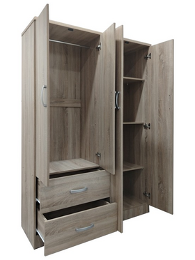 Ντουλάπα Τετράφυλλη με 2 Συρτάρια Lego Pakoworld σε Sonoma Απόχρωση 120.5x42x181εκ