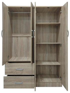 Ντουλάπα Τετράφυλλη με 2 Συρτάρια Lego Pakoworld σε Sonoma Απόχρωση 120.5x42x181εκ