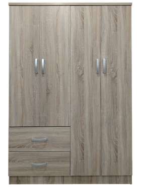 Ντουλάπα Τετράφυλλη με 2 Συρτάρια Lego Pakoworld σε Sonoma Απόχρωση 120.5x42x181εκ