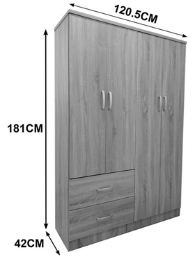 Ντουλάπα Τετράφυλλη με 2 Συρτάρια Lego Pakoworld σε Sonoma Απόχρωση 120.5x42x181εκ