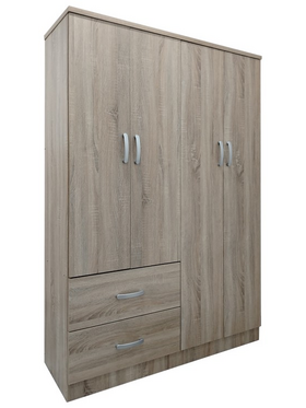 Ντουλάπα Τετράφυλλη με 2 Συρτάρια Lego Pakoworld σε Sonoma Απόχρωση 120.5x42x181εκ