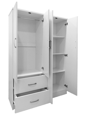 Ντουλάπα Τετράφυλλη με 2 Συρτάρια Lego Pakoworld σε Λευκή Απόχρωση 120.5x42x181εκ