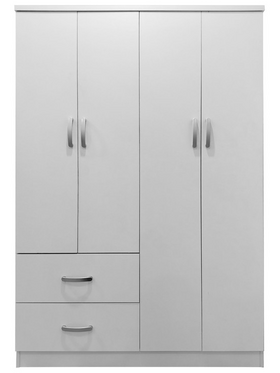 Ντουλάπα Τετράφυλλη με 2 Συρτάρια Lego Pakoworld σε Λευκή Απόχρωση 120.5x42x181εκ