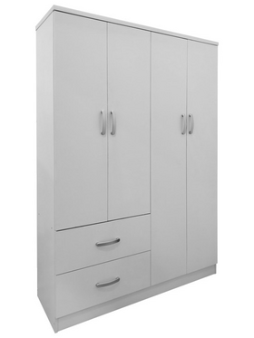 Ντουλάπα Τετράφυλλη με 2 Συρτάρια Lego Pakoworld σε Λευκή Απόχρωση 120.5x42x181εκ