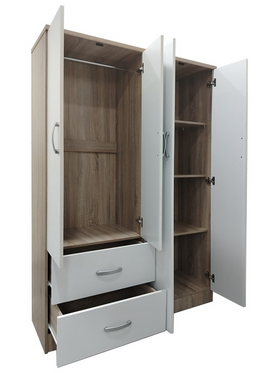 Ντουλάπα Τετράφυλλη με 2 Συρτάρια Lego Pakoworld σε Sonoma-Λευκή Απόχρωση 120.5x42x181εκ