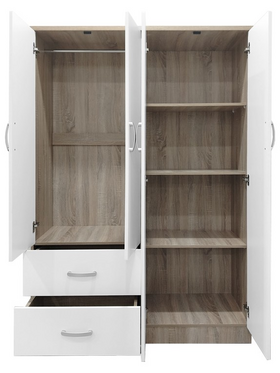 Ντουλάπα Τετράφυλλη με 2 Συρτάρια Lego Pakoworld σε Sonoma-Λευκή Απόχρωση 120.5x42x181εκ