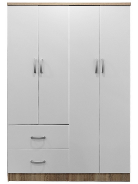 Ντουλάπα Τετράφυλλη με 2 Συρτάρια Lego Pakoworld σε Sonoma-Λευκή Απόχρωση 120.5x42x181εκ