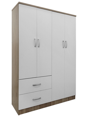 Ντουλάπα Τετράφυλλη με 2 Συρτάρια Lego Pakoworld σε Sonoma-Λευκή Απόχρωση 120.5x42x181εκ