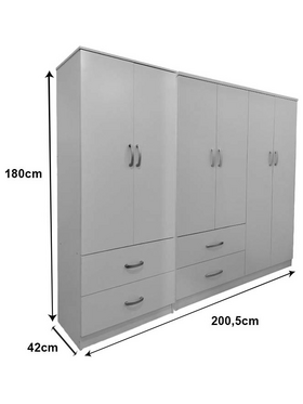 Ντουλάπα Εξάφυλλη Lego Pakoworld Λευκή 200,5x42x180εκ