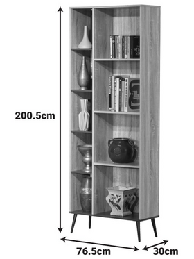 Βιβλιοθήκη Zezan Pakoworld σε Sonoma-Ανθρακί Απόχρωση 76.5x30x200.5εκ