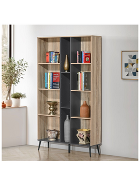 Βιβλιοθήκη Zezan Pakoworld σε Sonoma-Ανθρακί Απόχρωση 114x30x200.5εκ