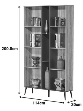 Βιβλιοθήκη Zezan Pakoworld σε Sonoma-Ανθρακί Απόχρωση 114x30x200.5εκ