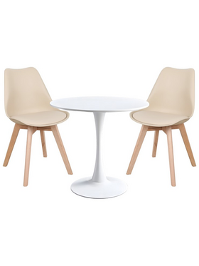 Τραπεζαρία Elijah-Gaston Pakoworld σετ 3τεμ pp-pu σε Taupe-Λευκή Απόχρωση με Φυσικό Πόδι Φ60x74εκ