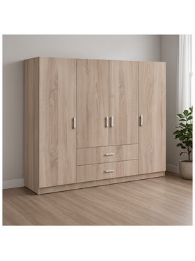 Ντουλάπα Τετράφυλλη Royal Pakoworld με Συρτάρια Sonoma 200x58x177εκ