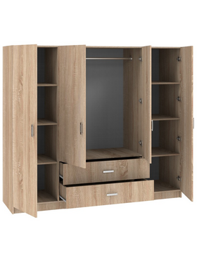 Ντουλάπα Τετράφυλλη Royal Pakoworld με Συρτάρια Sonoma 200x58x177εκ