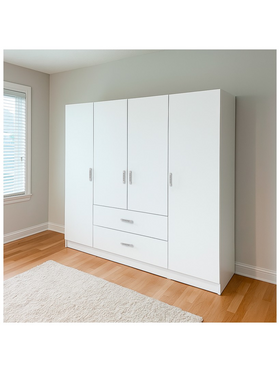 Ντουλάπα Τετράφυλλη Royal Pakoworld με Συρτάρια Λευκό 200x58x177εκ