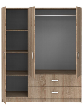 Ντουλάπα Τρίφυλλη Royal Pakoworld με Συρτάρια Sonoma 150x58x177εκ