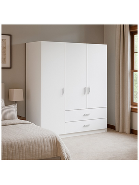 Ντουλάπα Τρίφυλλη Royal Pakoworld με Συρτάρια Λευκό 150x58x177εκ