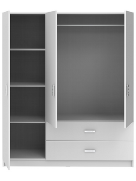 Ντουλάπα Τρίφυλλη Royal Pakoworld με Συρτάρια Λευκό 150x58x177εκ