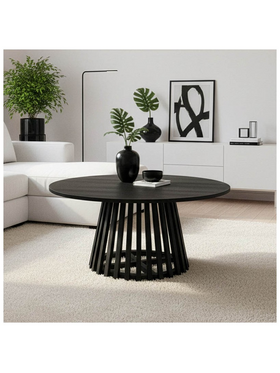 Τραπέζι Σαλονιού Radiane Pakoworld Μασίφ Ξύλο Ακακίας σε Μαύρη Απόχρωση Φ80x40εκ