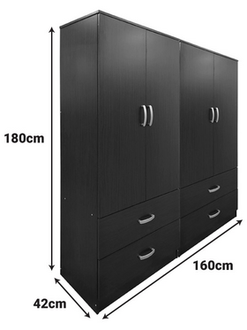 Ντουλάπα Τετράφυλλη με Συρτάρια Lego Pakoworld Wenge 160x42x180εκ