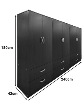 Ντουλάπα Εξάφυλλη με Συρτάρια Lego Pakoworld Wenge 240x42x180εκ