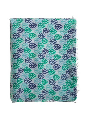 Ble Φουλαρι/παρεο Τυρκουαζ/μπλε με Φυλλα 180χ100 (100% Cotton)