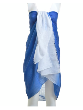 Ble Φουλαρι/παρεο Λευκο/μπλε Ομπρε 180χ100 (100% Cotton)